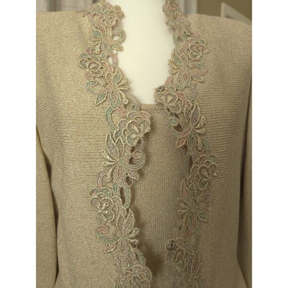 EL-Ana dress suit gold maxi knit metallic Sz L Virgin Wool & Rayon back split - Picture 6 of 11